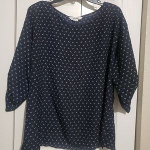 Navy Nautical 3/4" Sleeve Top Size XL